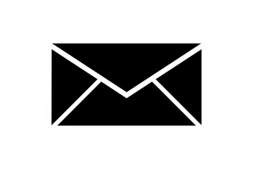 Simple black envelope icon on a white background representing communication and messaging concepts