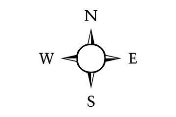 Direction compass rose design featuring cardinal points North, East, South, and West for navigation use in art or education
