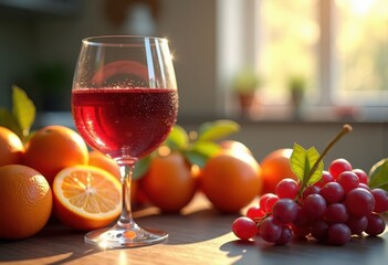 Naklejka premium elegant wine glass vibrant colorful fruit arrangement artistic still life dazzling visual harmony, rainbow, lgbtq, lgbt, pride, love, equality, splash