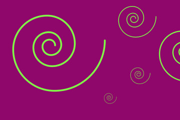 Spirals in vibrant green on a deep purple background create a dynamic visual pattern that captivates the viewer's attention