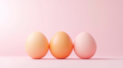 Fototapeta premium Three pastel-colored eggs on a pink background