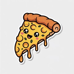 Cute cartoon pizza slice with smiling face and melting cheese, perfect for food-themed designs.