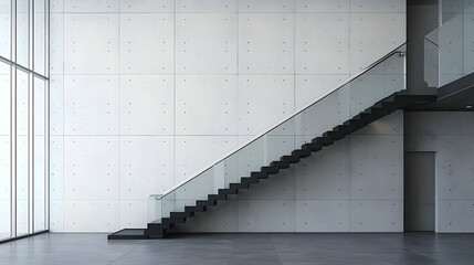 Obraz premium Modern Minimalist Staircase In Empty Concrete Interior