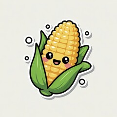 Cute cartoon corn character with a happy face and green husk on a light background, perfect for fun designs.