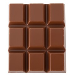 Naklejka premium Close up view of a milk chocolate bar with nine squares on a white isolated background surface top