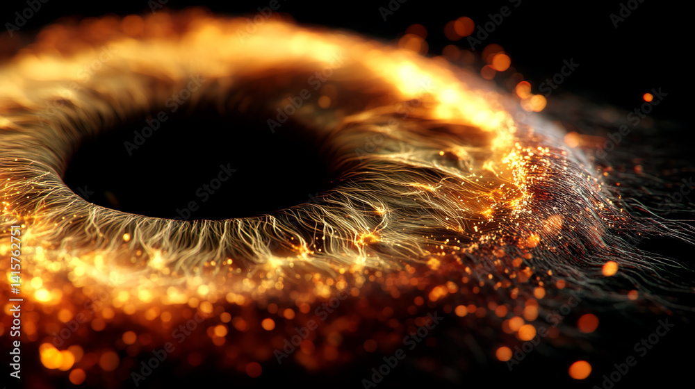 Poster abstract image of glowing orange filaments swirling into a ring, creating a dynamic, energetic visua