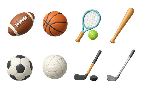 3d sports equipment icons set featuring various popular sports items