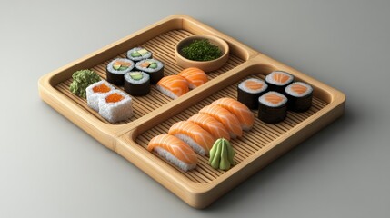 Sushi Platter with Maki Rolls and Wasabi