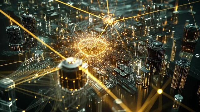 Visual representation of neural network neurons illustrating complex connections and interactions, Animation depicting neural network / neurons
