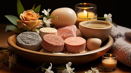Fototapeta premium Still life of spa soaps and candles