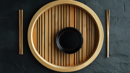 Sushi Platter with Soy Sauce and Chopsticks