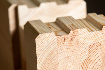 Close up of a glued pine wood timbers.