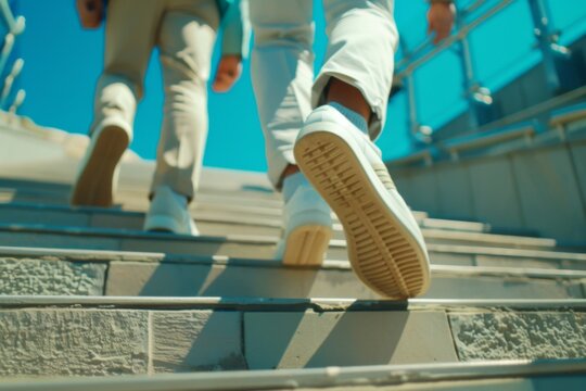Business people climb the stairs of the city stairs