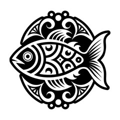 A solid style icon of aztec fish symbol