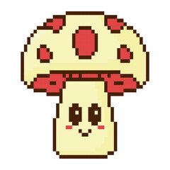 Fototapeta premium 8 bit fly agaric mushroom. Pixel art object. Old school slot machine graphics.