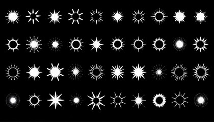 Diverse sparkle icons arranged in rows, minimalist decorative design