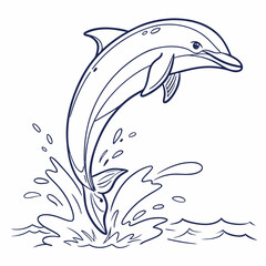 Naklejka premium Continuous line art of a leaping dolphin creating a splash, perfect for minimalist designs