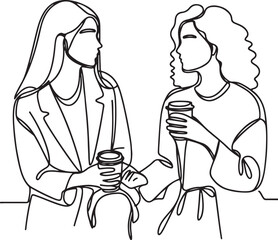 Female Workers Coffee Chat Drawing
