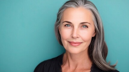 Naklejka premium Professional Headshot of Experienced Businesswoman with Gray Hair