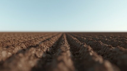 Vast farmland under clear sky agricultural field brown soil rural landscape