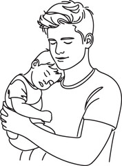 Father Carrying Sleepy Son Drawing