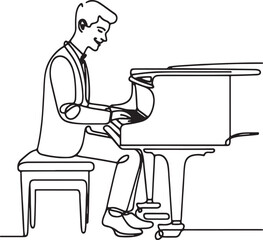 Pianist Playing Grand Piano Drawing