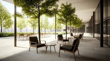Fototapeta premium Modern Courtyard Design With Trees And Seating