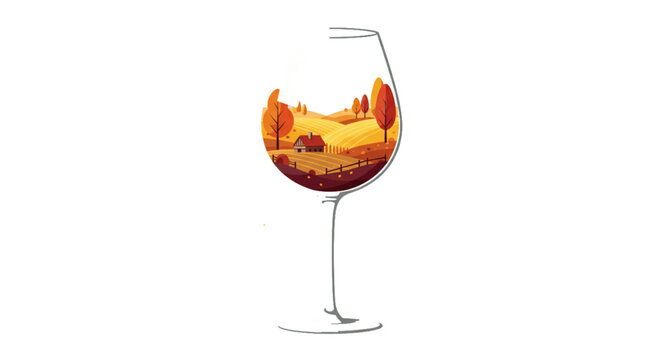 wine glass with autumn landscape scene clip art preview