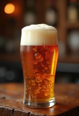frothy craft beer chilled glass refreshing beverage artisan brew golden foam amber hues, pouring, pour, liquid, suds, mug, pint, draught, lagers, ales, hops, malt