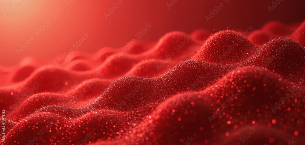 Poster abstract red background with waves and flowing lines, creating sense of motion, depth. digital art p