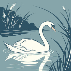 Elegant Swan Floating on Calm Lake with Reflections