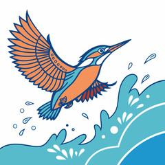 Kingfisher in Mid-Dive with Splashing Water