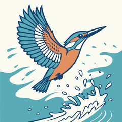 Kingfisher in Mid-Dive with Splashing Water