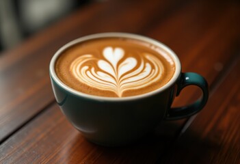 intricate latte art patterns dark wood surface unique beverage creativity design handmade coffee drink, craftsmanship, espresso, foam, swirl, barista, texture