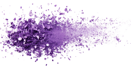 Crushed lilac eyeshadow with fine metallic sparkle, scattered powder texture, isolated on white, PNG format