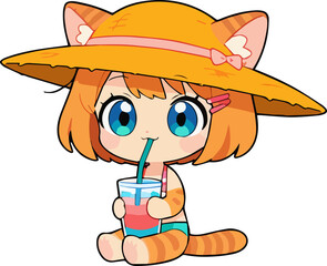 Naklejka premium Tabby Cat Summer Outfit on Transparent