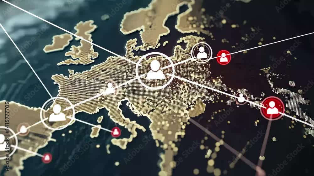Poster global data processing and connectivity illustrated through an interconnected network of regions and