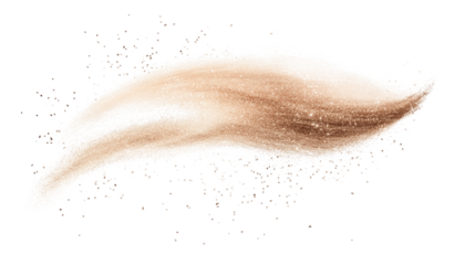 Loose powder highlight in champagne color, feathered dispersion with sparkle dust, PNG on white