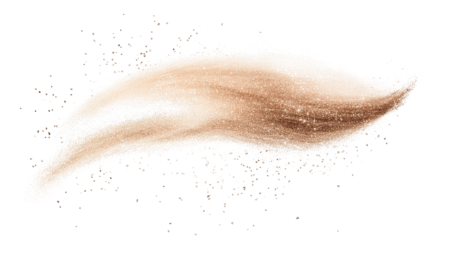 Loose powder highlight in champagne color, feathered dispersion with sparkle dust, PNG on white