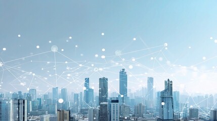 Modern City Networking with Layered Icons Over Urban Buildings