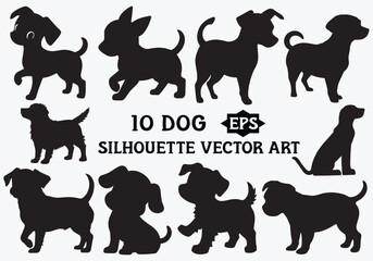 Cute Dog Silhouette Vector Bundle | 10 Puppy Outline EPS Clipart Designs