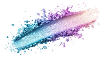 Holographic eyeshadow smear in multichrome tones, reflective shimmer, top view, isolated PNG