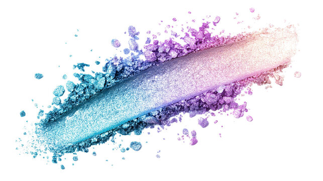 Holographic eyeshadow smear in multichrome tones, reflective shimmer, top view, isolated PNG