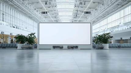 Modern Airport Terminal Interior With Large Blank Screen