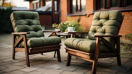 Two chairs with cushions on the patio