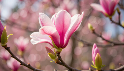 Fototapeta premium Magnolia blossom in spring garden, natural beauty and grace