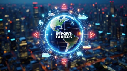 Fototapeta premium Import tariffs increase concept with global trade symbols.