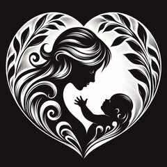 Obraz premium Mother and child embracing in a heart-shaped design 