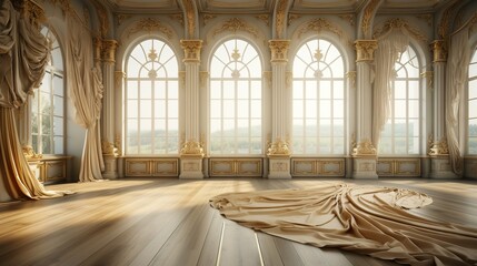 Ornate room with windows and gold cloth