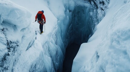 A climber navigating a perilous snow bridge over a deep crevasse --ar 16:9 --v 6.1 Job ID: c5cb4abc-baa1-4574-b0b0-82e7d8c3a597